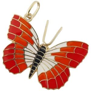 Italian 14K Yellow Gold & Red Enamel Butterfly Charm or Pendant